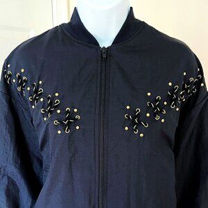 Gepetto Vintage Embellishment 80's Nylon Bomber Jacket Black Size Men’s M